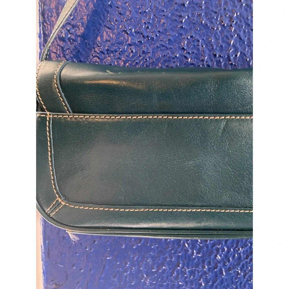 Vintage Nordstrom Y2K Green Teal Genuine Leather Shoulder Handle Bag Purse